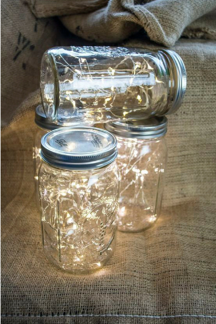 fairy lights in mason jars
